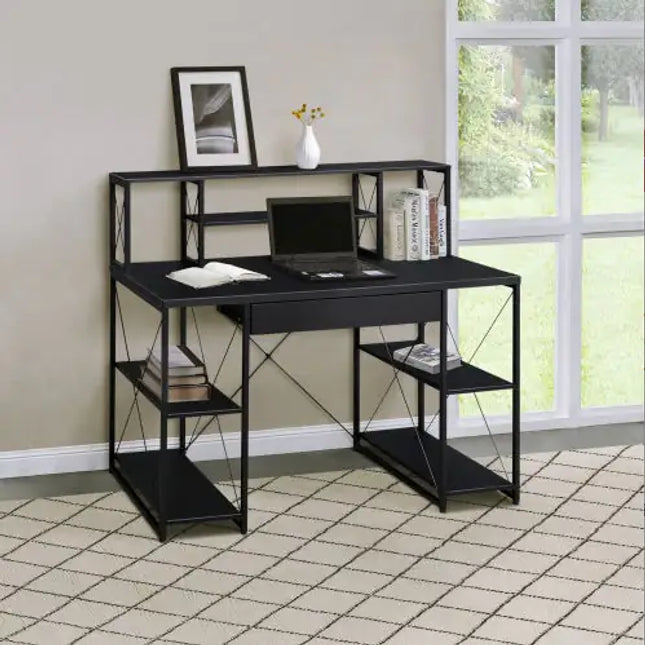 Black Office Desk With Shelves & Hutch