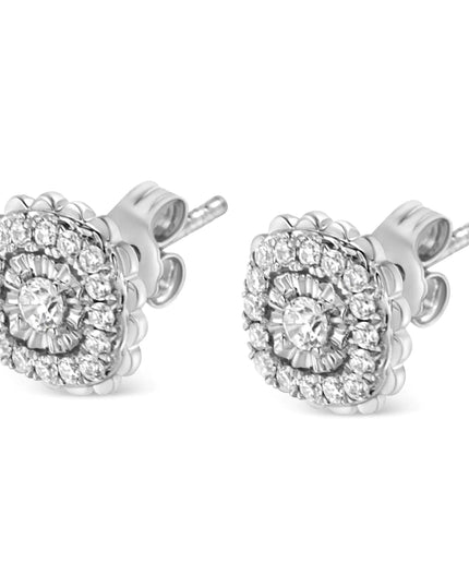 .925 Sterling Silver 1/2 Cttw Round-Cut Diamond Halo Cluster Stud Earring (I-J Color, I2-I3 Clarity)