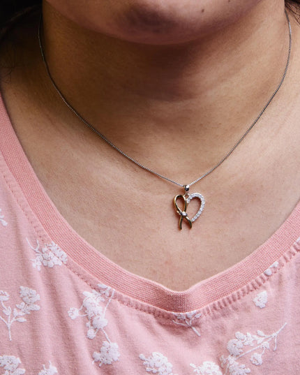 10K Yellow Gold Plated .925 Sterling Silver 1/5 Cttw Diamond Ribbon Heart Pendant Necklace (H-I Color, I2-I3 Clarity) - 18"