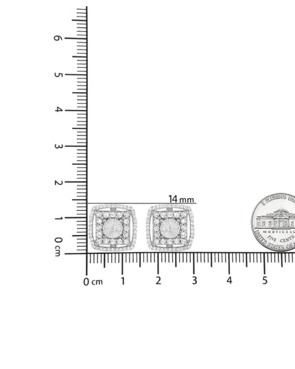 .925 Sterling Silver 1.0 Cttw Round Diamond Double Halo and Disc Stud Earring (I-J Color, I2-I3 Clarity)