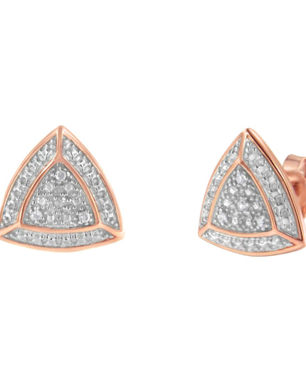 14K Rose Gold over .925 Sterling Silver Diamond-Accented Trillion Shaped 4-Stone Halo-Style Stud Earrings (H-I Color, I2-I3 Clarity)