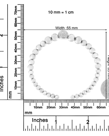 .925 Sterling Silver 1/6 Cttw Diamond Rondelle Graduated Ball Bead Cuff Bangle Bracelet (I-J color, I2-I3 clarity) - Fits wrists up to 7 1/2 inches
