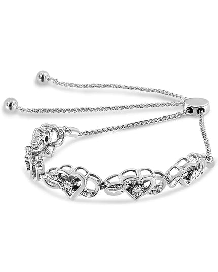 .925 Sterling Silver Miracle Set Diamond Accented Infinity Hearts 6”-9” Adjustable Bolo Bracelet (H-I Color, I2-I3 Clarity)