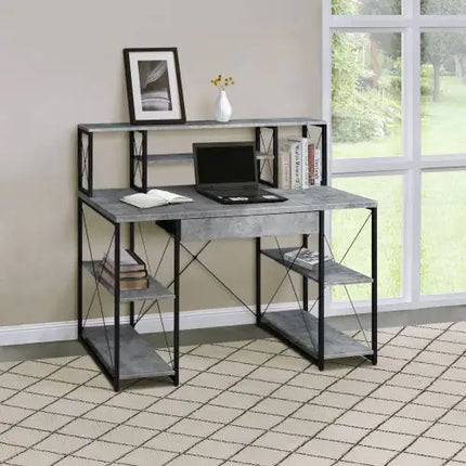 Black Office Desk With Shelves & Hutch