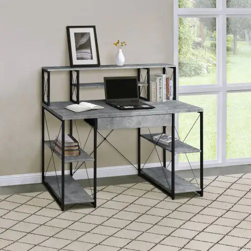 Black Office Desk With Shelves & Hutch