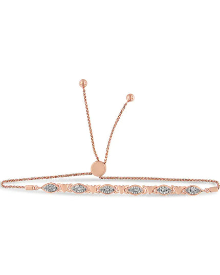 .925 Sterling Silver Diamond Accent Alternating Marquise Shape and Heart Links Bolo Bracelet (I-J Color, I3 Clarity) - Adjustable 6" to 9"
