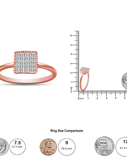 10K Rose Gold 1/3 Cttw Invisible Set Princess Cut Diamond Composite Square Shape Ring for Women (H-I color, I1-I2 clarity)