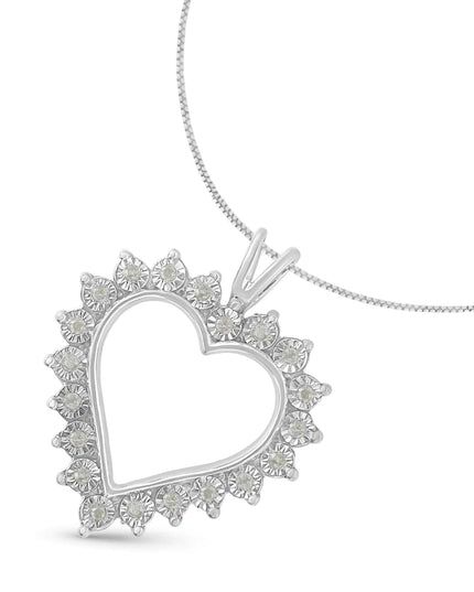 .925 Sterling Silver 1/4 Cttw Miracle Set Diamond Open Heart 18" Pendant Necklace (I-J Color, I3 Clarity)