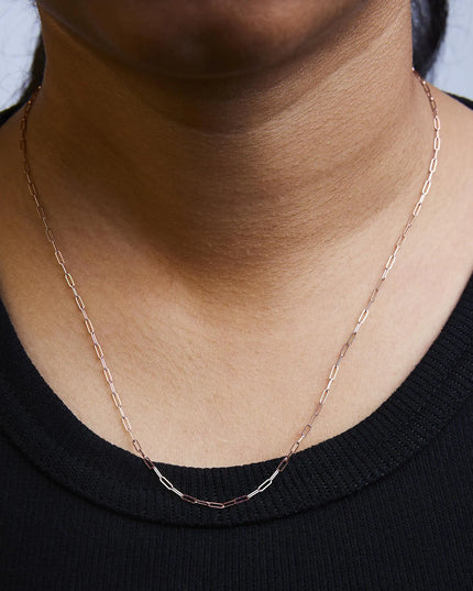 Unisex Solid 14K Gold 1.5mm Paperclip Chain Necklace - Choice of Length and Metal Color