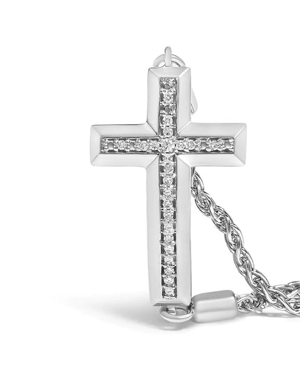 .925 Sterling Silver Diamond Accent Cross Bolo Bracelet (I-J Color, I1-I2 Clarity) - 7"