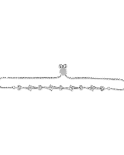 .925 Sterling Silver Diamond Accent Heart and Wave Link Bolo Bracelet (I-J Color, I2-I3 Clarity) - 6" to 9" Adjustable