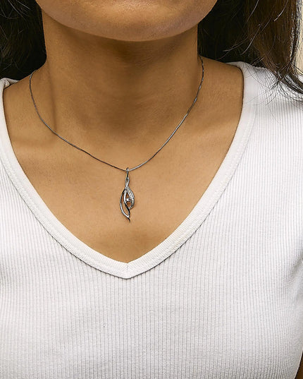 Espira 10K White Gold Round Diamond Accented Open Cascade Twist 18" Pendant Necklace (1/10 Cttw, J-K Color, I1-I2 Clarity)