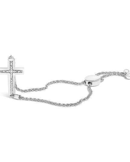 .925 Sterling Silver Diamond Accent Cross Bolo Bracelet (I-J Color, I1-I2 Clarity) - 7"