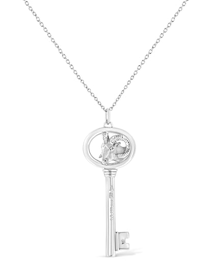 .925 Sterling Silver Diamond Accent Zodiac Key 18" Pendant Necklace (K-L Color, I1-I2 Clarity)