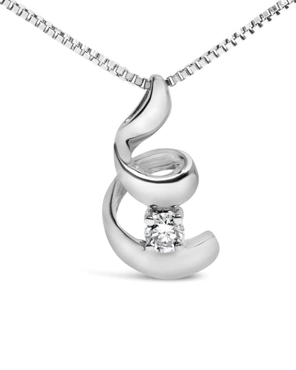 10K White Gold 1/10 Cttw Diamond Solitaire Spiral 18" Pendant Necklace (I-J Color, I2-I3 Clarity)