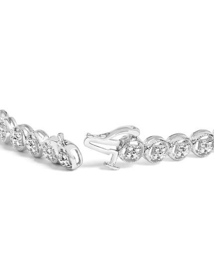 .925 Sterling Silver 1/10 Cttw Diamond Open Circle Beaded Wheel Link Tennis Bracelet (I-J Color, I3 Clarity) - 7.25"