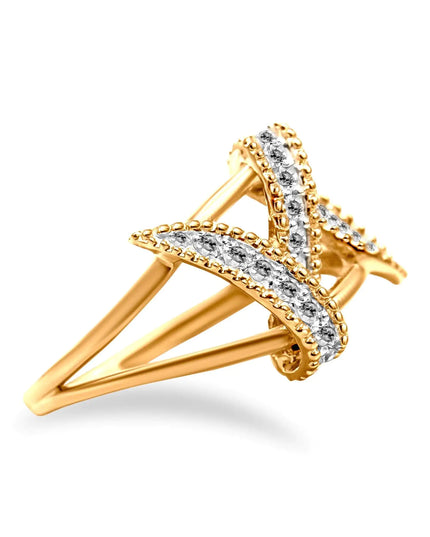 14K Yellow Gold Plated .925 Sterling Silver 1/4 Cttw Diamond Interlocking Bypass Ring (I-J Color, I1-I2 Clarity)