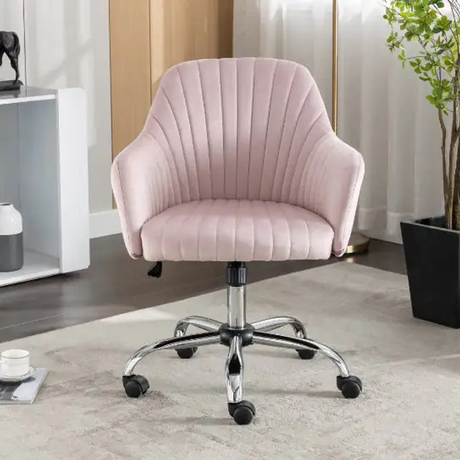 Modern Velvet Accent Chair With Adjustable Height & Casters