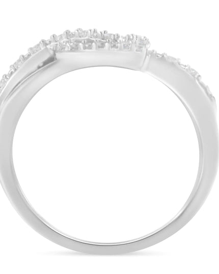 .925 Sterling Silver 1/8 Cttw Diamond Open Heart Leaf Curvy Bypass Accent Fashion or Promise Ring (I-J Color, I2-I3 Clarity)