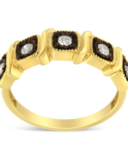 10K Yellow Gold Flashed .925 Sterling Silver Miracle-Set Diamond 5-Stone Ring Band (1/4 Cttw, J-K Color, I2-I3 Clarity)