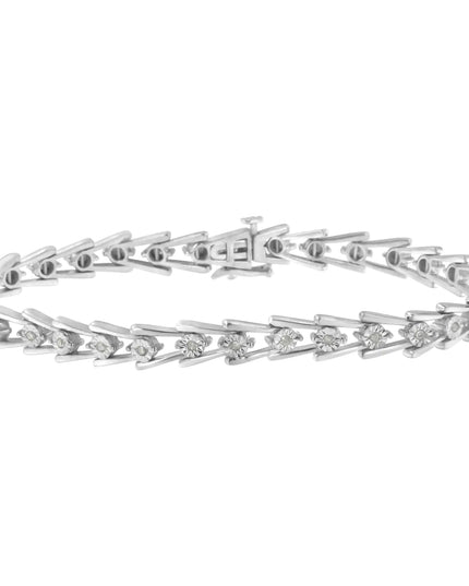 .925 Sterling Silver 1/4 cttw Miracle Set Diamond Sleek and Open "V"Bracelet (I-J Color, I3 Clarity) -7.5"