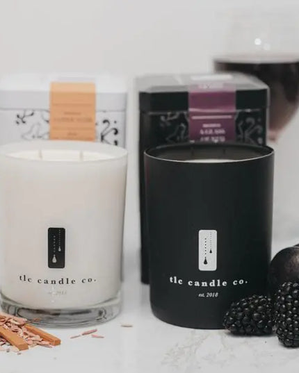 "Date Night" Glass of Red, Blackberry and Bay and Amber Noir, Cedar and Sandalwood Luxury 2-Wick Soy Candle Gift Set