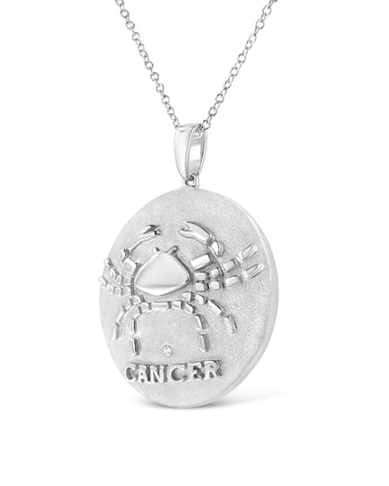 .925 Sterling Silver Diamond Accent Cancer Zodiac Design 18" Pendant Necklace Medallion (K-L Color, I1-I2 Clarity)