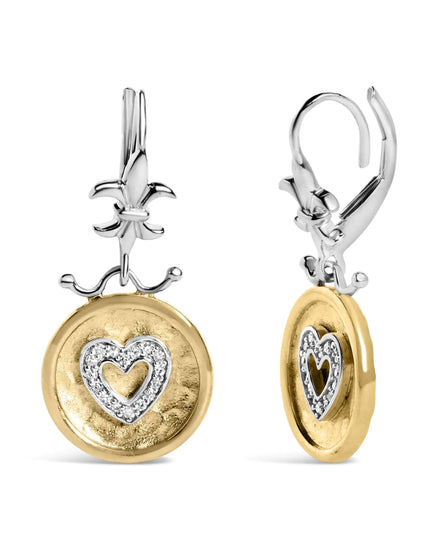 18K Yellow Gold Plated .925 Sterling Silver 1/8 Cttw Diamond Hammered Finished Medallion Heart Drop and Dangle Earrings (I-J Color, SI1-SI2 Clarity)