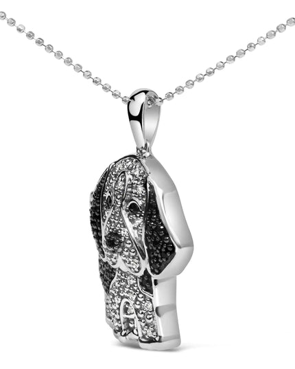 .925 Sterling Silver 1/4 cttw White and Black Diamond Dog Pendant Necklace 18 inch (I-J Color, I2-I3 Clarity)