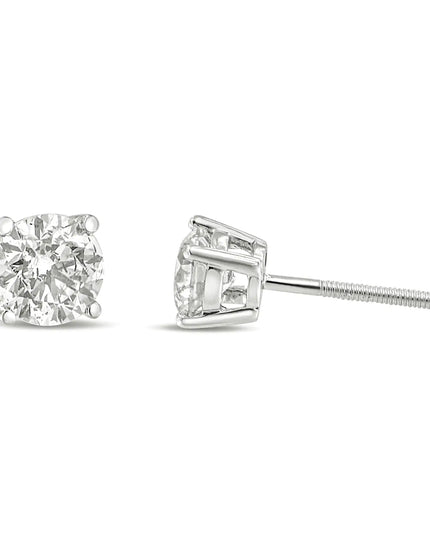 14K Gold 1.0 Carat Round Brilliant Cut Lab Grown Diamond 4-Prong Classic Solitaire Stud Earrings