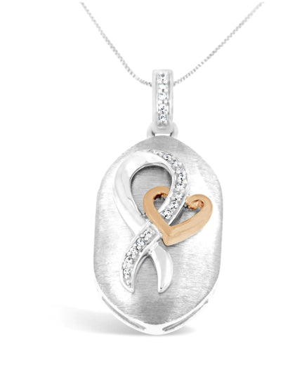 10k Rose Gold and Sterling Silver 1/10ct TDW Round Cut Diamond Interlocked Heart and Ribbon Pendant Necklace (H-I, I1-I2)