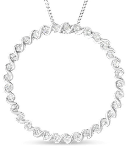 .925 Sterling Silver 3/4 Cttw Round Diamond Spiral Curved Circle Pendant 18" Necklace (I-J Color, I3 Clarity)