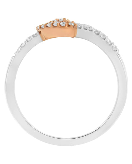 10K Rose Gold over .925 Sterling Silver 1/5 Cttw Diamond Two Tone Open Heart Promise or Fashion Ring (I-J Color, I2-I3 Clarity)