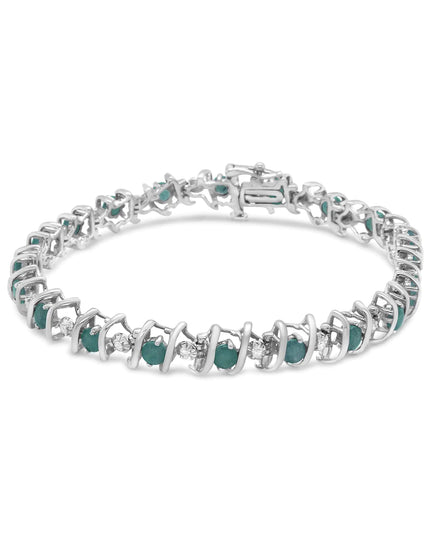 .925 Sterling Silver Lab-Grown Birthstone and 1/6 Cttw Round Diamond Tennis Bracelet (H-I Color, I1-I2 Clarity)