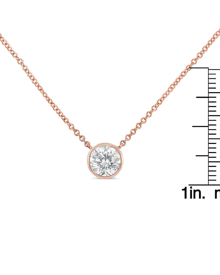 10K Rose Gold 1/5 Carat Round Brilliant-Cut Diamond Modern Bezel-Set Solitaire 16"-18" Pendant Necklace (H-I Color, SI2-I1 Clarity)