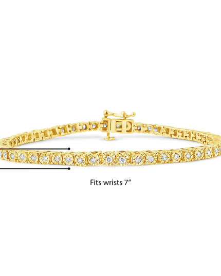 .925 Sterling Silver 1.0 Cttw Miracle-Set Diamond Round Faceted Bezel Tennis Bracelet (I-J Color, I3 Clarity)