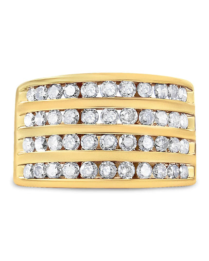 10K Yellow Gold Plated .925 Sterling Silver 1 1/2 Cttw Diamond 4 Row Channel Band Ring (Champagne Color, I2-I3 Clarity)