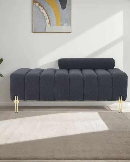 Modern Grey Teddy Velvet Bench for Bedroom Seating