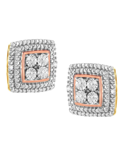 .925 Sterling Silver Diamond Accented Square Shaped Milgrain Stud Earrings (I-J Clarity, I3 Color)