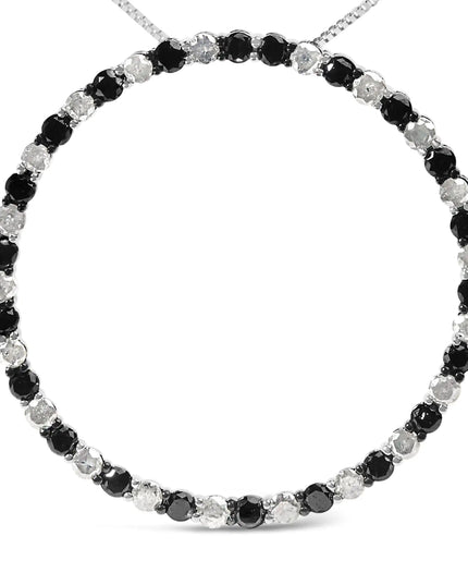 .925 Sterling Silver 3.0 Cttw Alternating Black and White Diamond Open Hoop Circle Pendant Necklace (H-I Color, I3 Clarity) - 18" Inches