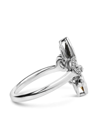 .925 Sterling Silver Black Onyx and Yellow Citrine Marquise and Diamond Accent Fleur De Lis Ring (H-I Color, SI1-SI2 Clarity)