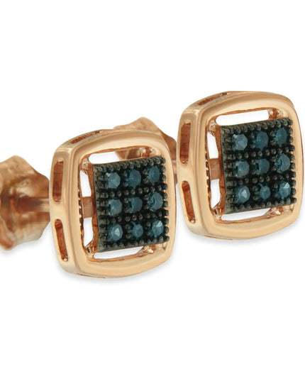 Rose Plated Sterling Silver Rose Cut Treated Diamond Stud Earring (0.25 cttw, Blue Color, I2-I3 Clarity)