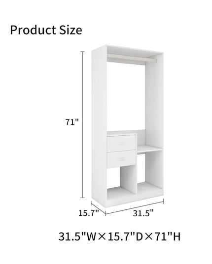 Wood Closet System With Drawers, Rods, Shelves Gray