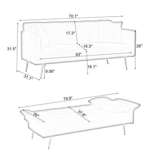 Futon Sofa Bed, Convertible Double Sofa Bed With Folding Armrests For Living Rooms And Small Spaces