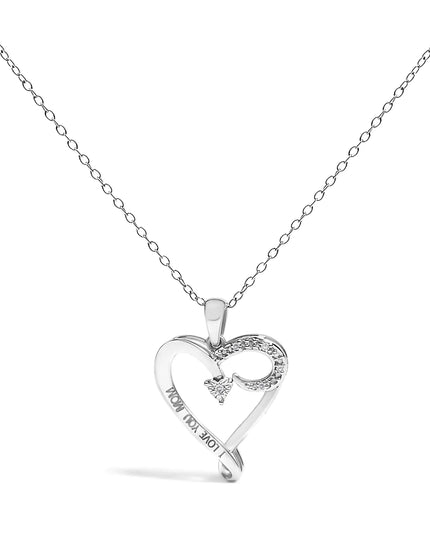 .925 Sterling Silver Diamond Accent "I LOVE YOU MOM" Heart Pendant Necklace (J-K Color, I2-I3 Clarity) - 18" Inches