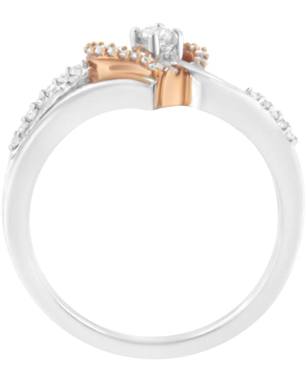 10K Rose Gold Plated .925 Sterling Silver 1/5 Cttw Diamond Two Tone Open Heart Promise or Fashion Ring (I-J Color, I2-I3 Clarity)