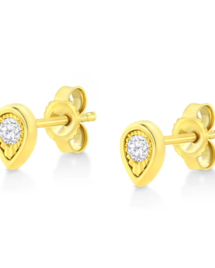 10K Yellow Gold Plated .925 Sterling Silver 1/10 Cttw Miracle-Set Diamond Stud Earrings - Choice of Shapes