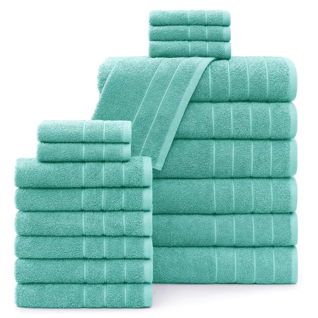 Casa Platino 18-Piece Bathroom Towel Set – 6 Bath Towels (30"x60"), 6 Hand Towels & 6 Washcloths – 100% Ring Spun Cotton – Soft Aqua Sky Towels