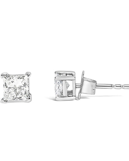 14K White Gold Princess Cut Lab-Grown Diamond Solitaire Stud Earrings (F-G Color, VS2-SI1 Clarity)