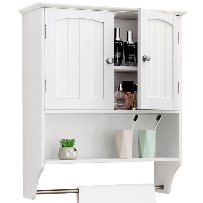 White Bathroom Wall Cabinet with Doors and Adjustable Shelf – Wall-Mounted Medicine Cabinet